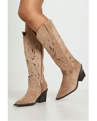 Boohoo - Faux Suede Cut Out Detail Western Boots - Lyst