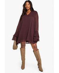 Boohoo - Plus Tie Neck Chiffon Smock Dress - Lyst