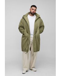BoohooMAN - Plus Regular Fit Peached Nylon Funnel Neck Mid Length Parka Jacket - Lyst