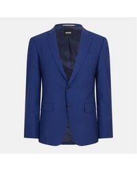 BOSS - Solid Patterned Single Button Lapel Collared Suit Jacket - Lyst