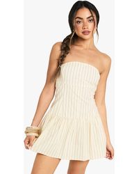 Boohoo - Stripe Linen Look Button Down Peplum Mini Dress - Lyst