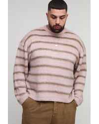 BoohooMAN - Plus Oversized Boxy Brushed Ombre Stripe Knitted Jumper - Lyst