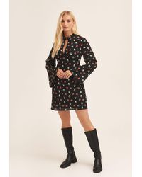 Gini London - Rose Print Flared Sleeve Mini Dress With Cut Out - Lyst
