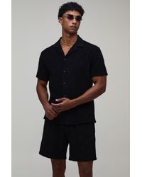 BoohooMAN - Towelling Regular Fit Revere Shirt & Relaxed Shorts Set - Lyst