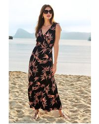 Sosandar - Tropical Print Tie Shoulder Maxi Jersey Dress - Lyst
