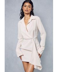 MissPap - Textured Drape Detail Split Sleeve Shirt Dress - Lyst