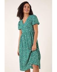 Roman - Ditsy Print V-Neck Midi Dress - Lyst