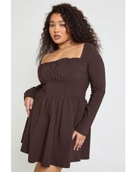 Boohoo - Plus Bengaline Corset Long Sleeve Skater Dress - Lyst