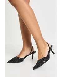 Boohoo - Embellished Low Stiletto Slingback Court Heels - Lyst