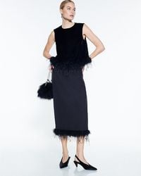 River Island - Top Velvet Sleeveless Feather Trim - Lyst