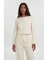 Karen Millen - Satin Tux Tailored Collarless Cropped Blazer - Lyst