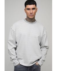 BoohooMAN - Tall Heavyweight Oversized Boxy Extended Neck Long-Sleeve Striped T-Shirt - Lyst