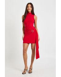 Boohoo - High Neck Trim Waist Detail Mini Dress - Lyst