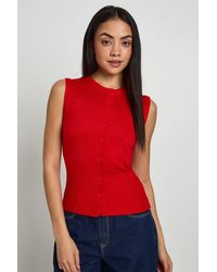 Boohoo - Rib Knitted Button Through Cinched Hem Top - Lyst