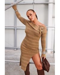 Boohoo - Plus Bardot Buckle Knitted Dress - Lyst