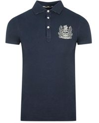 Aquascutum - Aldis Crest Chest Logo Navy Blue Polo Shirt Cotton - Lyst