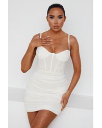 Femme Luxe - Mesh Ruched Corset Strappy Bodycon Mini Dress - Lyst