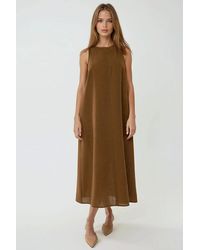 Hiccup - Linen Feel Sleeveless Crew Neck Midi Dress - Lyst