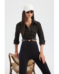 Hiccup - High Neck Pocket Cropped Shirt With A Belt Detail - Lyst