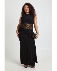 Boohoo - Plus Racer Neck Lace Panel Tie Drape Maxi Dress - Lyst