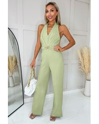 AX Paris - Sage Halter Tie Neck Belted Jumpsuit - Lyst