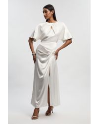 Karen Millen - Satin Back Crepe Twist Detail Woven Midaxi Dress - Lyst