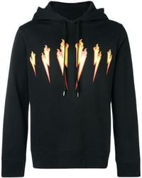 Neil Barrett - Zwarte Hoodie Met Thunder Flame Lightning Bolt-Logo - Lyst