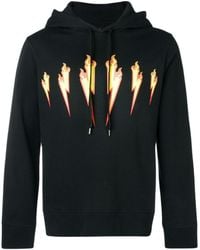 Neil Barrett - Thunder Flame Lightning Bolt Logo Black Hoodie Cotton - Lyst