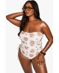 Boohoo - Plus Celestial Print Ruched Bandeau Bathing Suit - Lyst