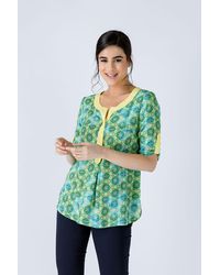 Conquista - Print Poplin Top With Trim - Lyst