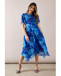 Wallis - Floral Chiffon Twist Front Midi Dress - Lyst