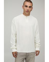 BoohooMAN - Essential Relaxed Fit Henley Waffle Knitted T-Shirt - Lyst