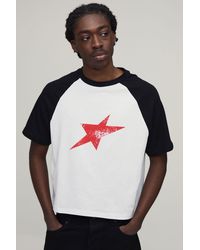 BoohooMAN - Slim Fit Boxy Raglan Star Print T-Shirt - Lyst