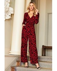 Sosandar - Animal Print Wrap Front Wide Leg Jumpsuit With Pockets - Lyst