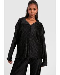 Boohoo - Wave Plisse Relaxed Fit Shirt - Lyst