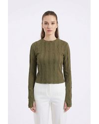 Bigdart - Ribbed Crew Neck Long Sleeve Blouse - Lyst