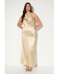 MissPap - Premium Plunge Cowl Open Back Satin Maxi Bridesmaid Dress - Lyst