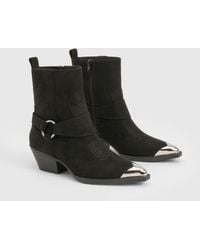 Boohoo - Faux Suede Toe Cap Western Ankle Cowboy Boots - Lyst