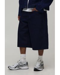 BoohooMAN - Varsity Embroidered Longline Denim Jorts - Lyst