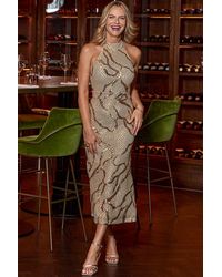 Sosandar - Sequin Halter Neck Maxi Dress - Lyst