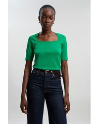 Karen Millen - Viscose Blend Square Neck Knitted Long Sleeve Top - Lyst