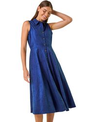 Roman - Embroidered Buttoned Midi Dress - Lyst
