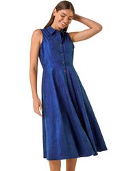 Roman - Embroidered Buttoned Midi Dress - Lyst