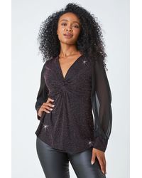Roman - Petite Twist Front Chiffon Sleeve Stretch Top - Lyst