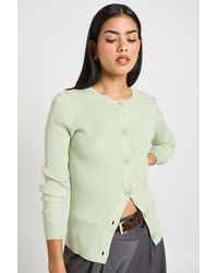 Boohoo - Rib Knit High Neck Button Down Knitted Cardigan - Lyst