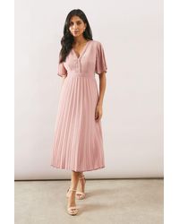 Wallis - Chiffon Pleated Sleeve Midi Dress - Lyst