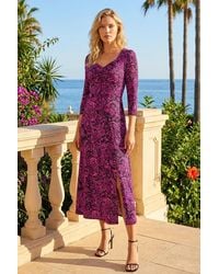 Roman - Paisley Print Ruched Midi Stretch Dress - Lyst