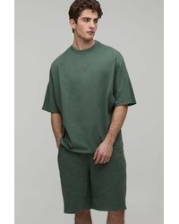 BoohooMAN - Oversized Panelled Embroidered T-Shirt And Short Set - Lyst