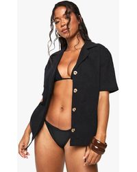 Boohoo - Crinkle Cotton Short Sleeve Beach Shirt - Lyst