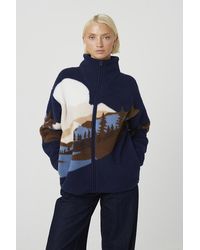 Brave Soul - Dark Sherpa Fleece Landscape Print Zip Sweatshirt - Lyst